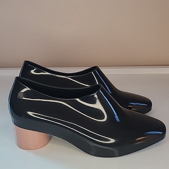 Melissa Mid Espuma Soft Plastic Black with Round Pink Heels Size 6 EU 37 - Picture 2 of 13